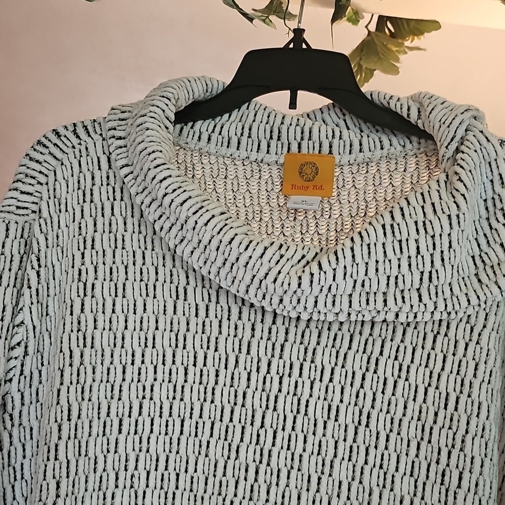 Ruby RD Cowl Neck Lightweight Knit Sweater In Black and White. - Picture 2 of 6
